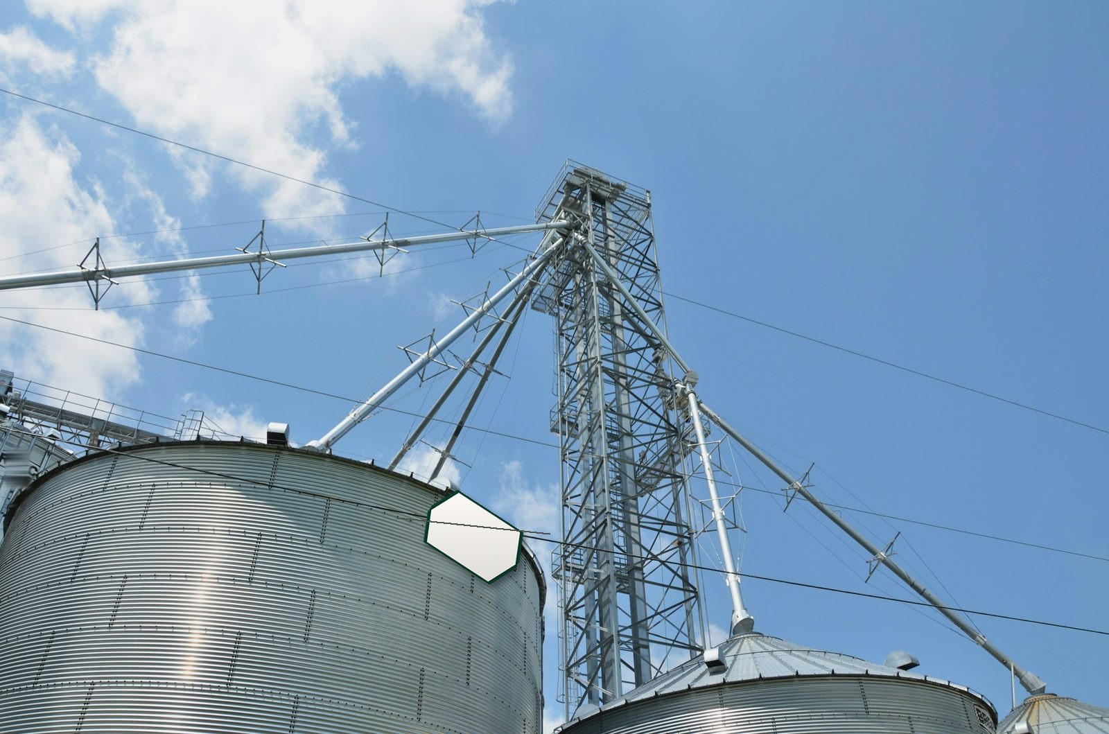 Steel grain silos and elevator structure