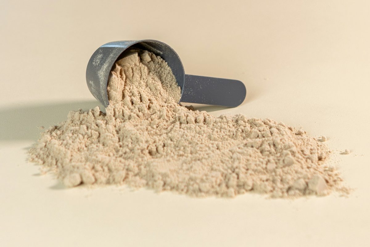 Scoop of pea protein powder
